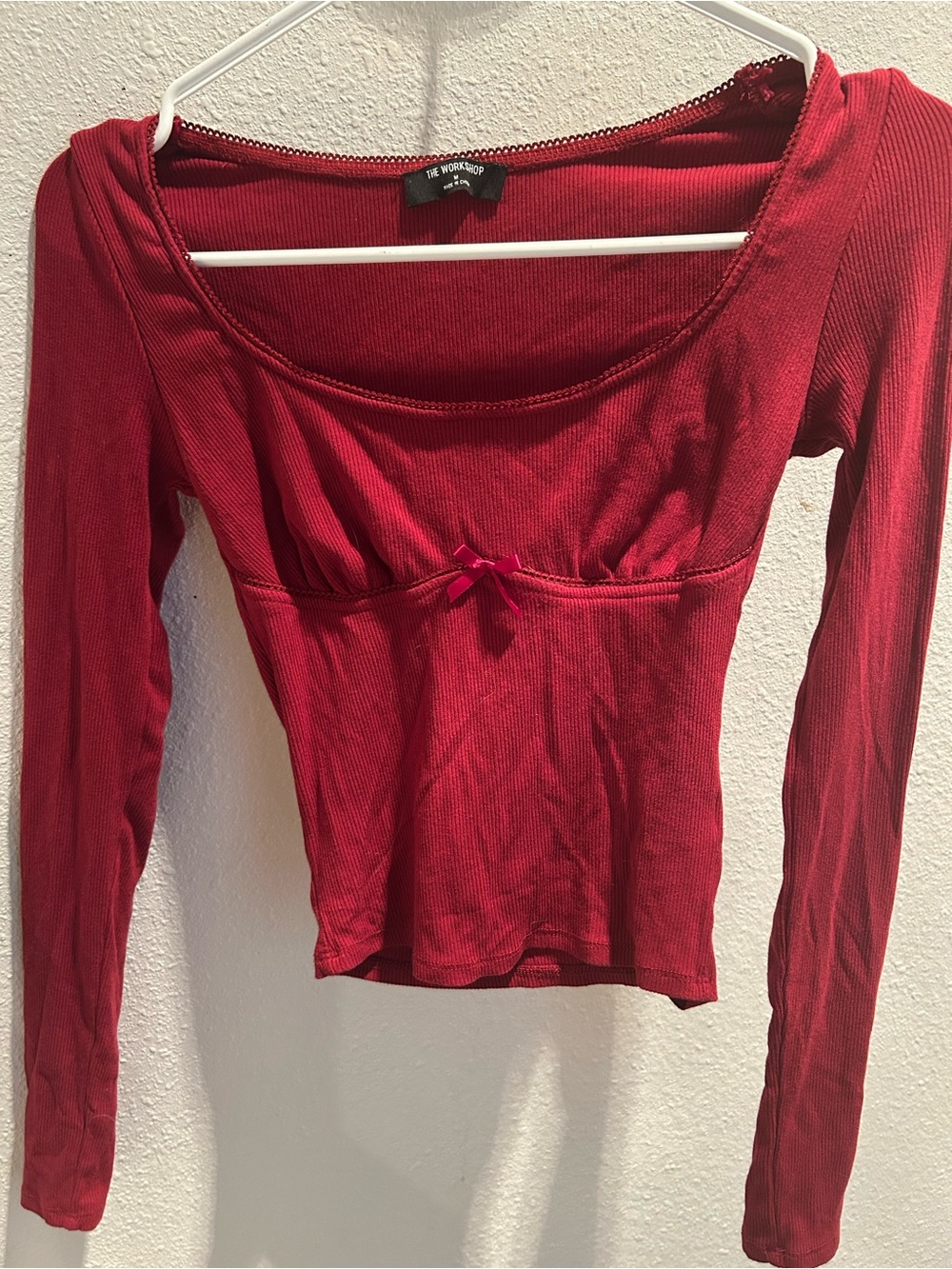 Workshop Republic Clothing Deep Red Ribbed Scoop-Neck Long Sleeve Top